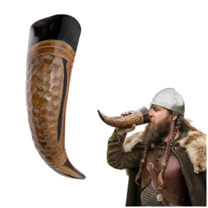 Ox Drinking Horn with Honeycomb Engraving
