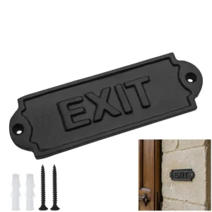 Solid Forged Iron Vintage EXIT Sign – Handmade Cast Iron Door Plaque – Rustic Industrial Hardware Accessory (15 x 5 cm)