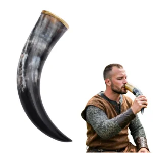 Polished Viking Drinking Horn with Brass Rim – Authentic Ox Horn Cup