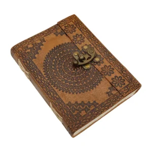 Embossed Handmade Leather Notebook with Brass Lock
