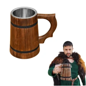 Wooden Tankard Mug Stainless Steel