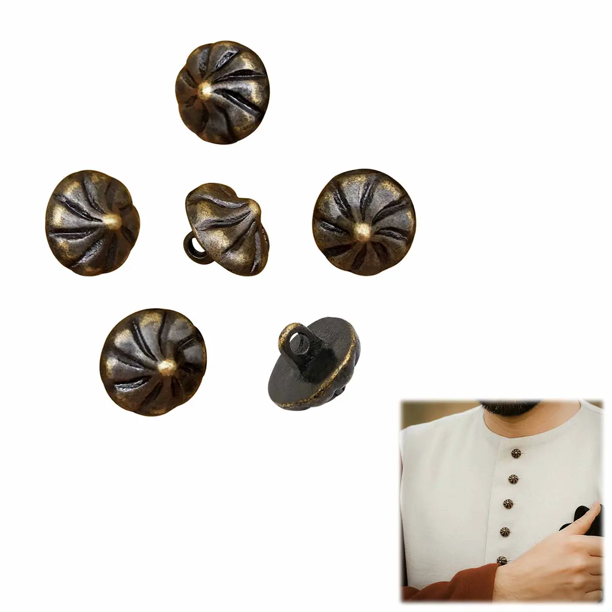 Medieval Antique Brass Buttons - Set of 6 Medieval Antique Brass Buttons - Set of 6