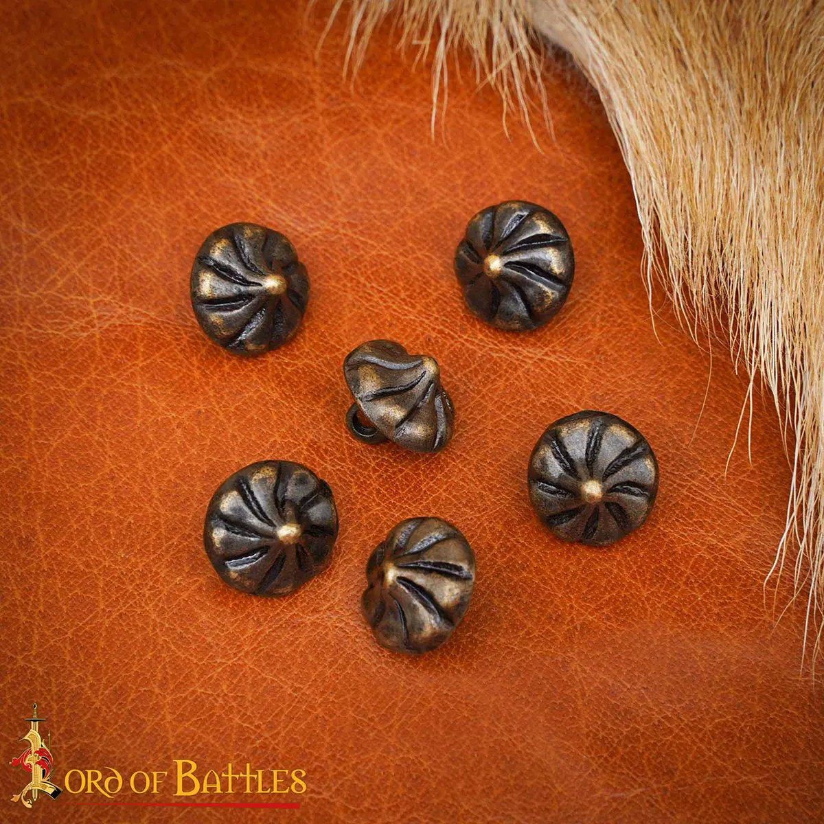 Medieval Antique Brass Buttons - Set of 6 Medieval Antique Brass Buttons - Set of 6 - Image 2