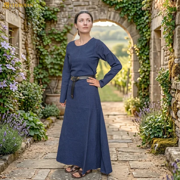 cotton medieval dress MENELANNA | Satin Cotton Medieval Renaissance Faire Elf Fantasy Wide Prom Laced Dress Gown With Wide Sleeves and Decorative Feathers Trim