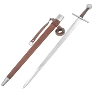 Traditionally Hand-Forged Norman Medieval Sword with Wheel Pommel – Fully Tempered Steel Blade with Leather Scabbard