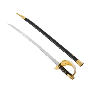 19th Century Collector’s Naval Cutlass Sword Carbon Steel Blade with Brass Guard & Leather Scabbard for Display