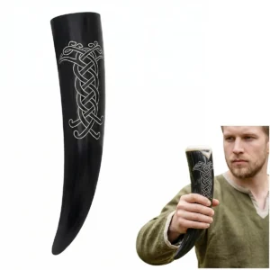 Norse Design Handcarved Drinking Horn