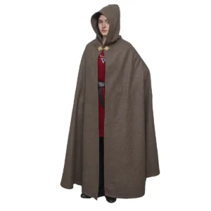 Medieval Wool Cloak with Hood & Brass Clasp