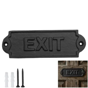 Solid Forged Iron Vintage EXIT Sign – Handmade Cast Iron Door Plaque – Rustic Industrial Hardware Accessory (15 x 5 cm)