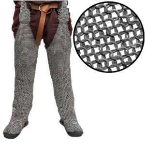 Medieval Chainmail Leggings 9mm Flat Ring Round Riveted, 17 Gauge