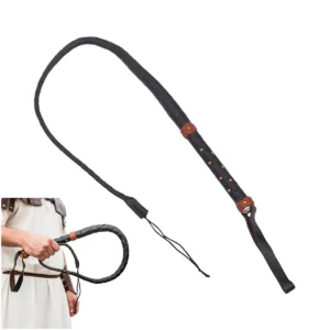 Braided Leather Bull Whip with Brass Rivet Grip