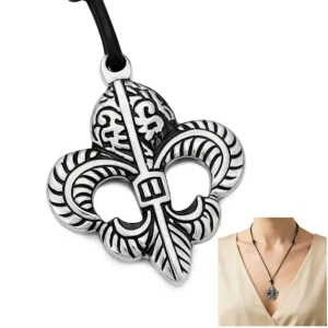 Fleur de Lys Steel Pendant with Genuine Leather Cord
