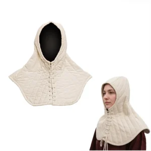 Medieval Padded Hood with Collar - Quilted Cotton with Lacing for LARP, Stage Performances, Costumes