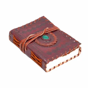 Leather Journal Notebook with Green Stone & Etching