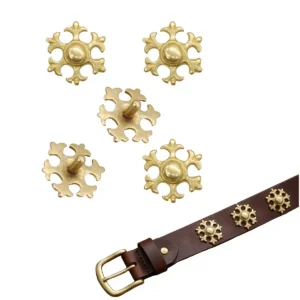 Fleur Pure Solid Brass Leather Mounts – Set of 5 DIY Adornments for Belts, Bags & Leathercraft