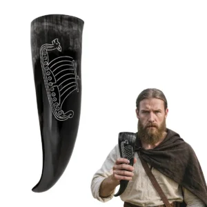 Viking Horn Mug with Longship Engraving