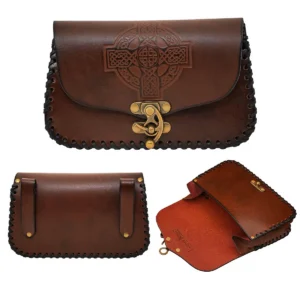 Leather Celtic Bag With Embossed Cross
