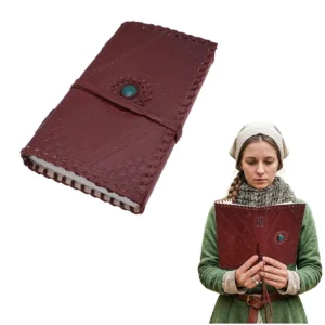 Medieval Leather Journal with Green Stone Handcrafted Vintage Diary