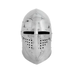 14th Century Visored Bascinet Helmet with Leather Liner