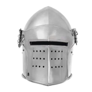 Medieval Knight basinet helmet with Detachable Visor and Leather Liner