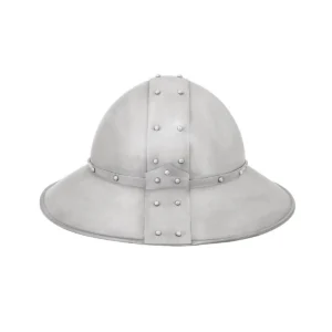 15th Century Steel Kettle Helmet with Leather Liner and Chin Strap