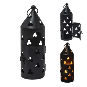 Medieval Iron Candle Lantern with Trefoil Cutouts and Ring Handle