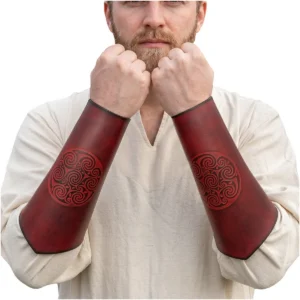 Genuine Leather Bracers with Embossed Celtic Spiral Design