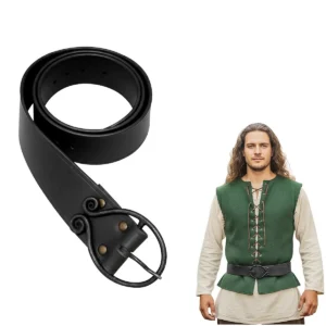 Medieval Leather Belt with Scroll Buckle