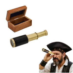 Mini Vintage Brass Telescope with Wooden Box