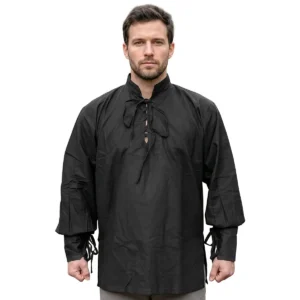 Medieval Pirate Cotton Shirt for Men – Historical Lace-Up Shirt